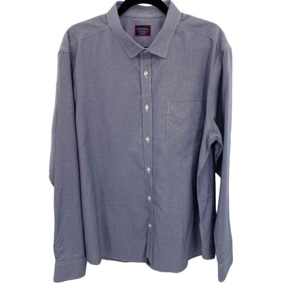 UNTUCKit Button Front Shirt Mens XXL Slim Fit White Blue Cotton Wrinkle Free